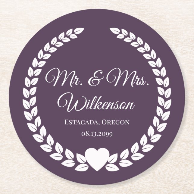Custom Mr. & Mrs. Bride und Groom neu verheiratet Runder Pappuntersetzer (Vorderseite)
