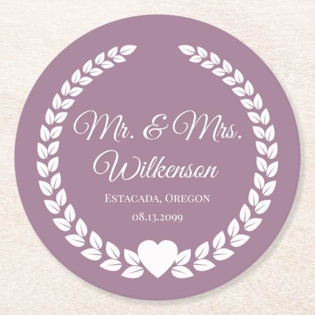 Custom Mr. & Mrs. Bride und Groom neu verheiratet Runder Pappuntersetzer (Vorderseite)