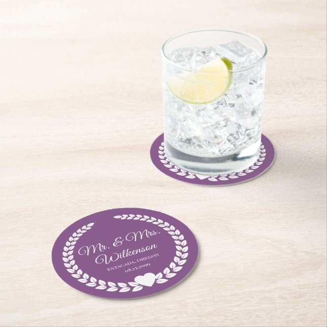 Custom Mr. & Mrs. Bride und Groom neu verheiratet Runder Pappuntersetzer (Vor Ort)