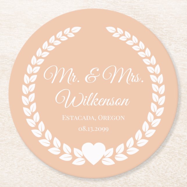Custom Mr. & Mrs. Bride und Groom neu verheiratet Runder Pappuntersetzer (Vorderseite)