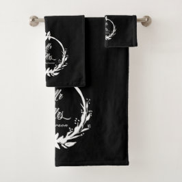 Custom Mr & Mrs Elegant Black & White Newlyweds Badhandtuch Set