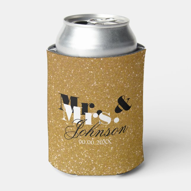Custom Mr. und Mrs. gold Glitzer Hochzeit kann Küh Dosenkühler (Kanne Vorderseite)