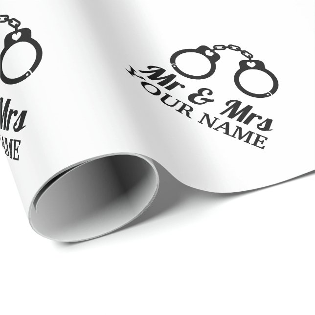Custom Mr. und Mrs. handcuffs Hochzeitsgeschenk Geschenkpapier (Rolleneckpunkt)