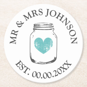 Custom mr und mrs mason jar Hochzeitsfeier Unterse Runder Pappuntersetzer