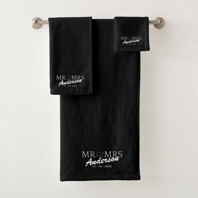 Custom Mr. und Mrs. Wedding Familiengeschenk Badhandtuch Set (Insitu)