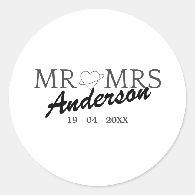 Custom Mr. und Mrs. Wedding Familiengeschenk Runder Aufkleber (Vorderseite)
