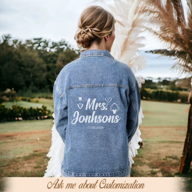 Custom Mrs Bride Wedding Floral Modern Script Deni Jeansjacke (Von Creator hochgeladen)