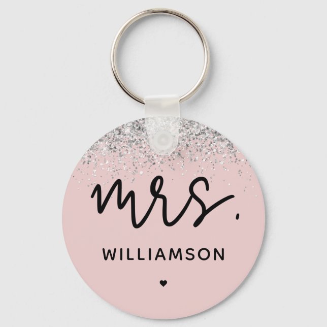 Custom Mrs. | Elegant Wedding Glitzer Confetti Schlüsselanhänger (Vorderseite)