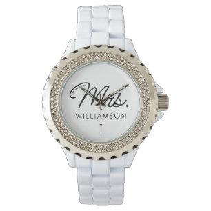 Custom Mrs. Est. Modernes, elegantes Script neu Armbanduhr