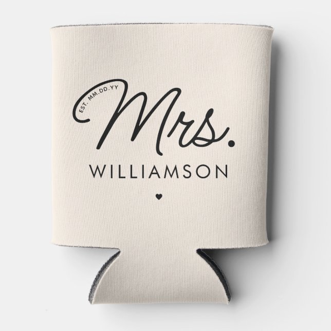 Custom Mrs. Est. Modernes, elegantes Script neu Dosenkühler (Vorderseite)
