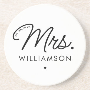 Custom Mrs. Est. Modernes, elegantes Script neu Getränkeuntersetzer