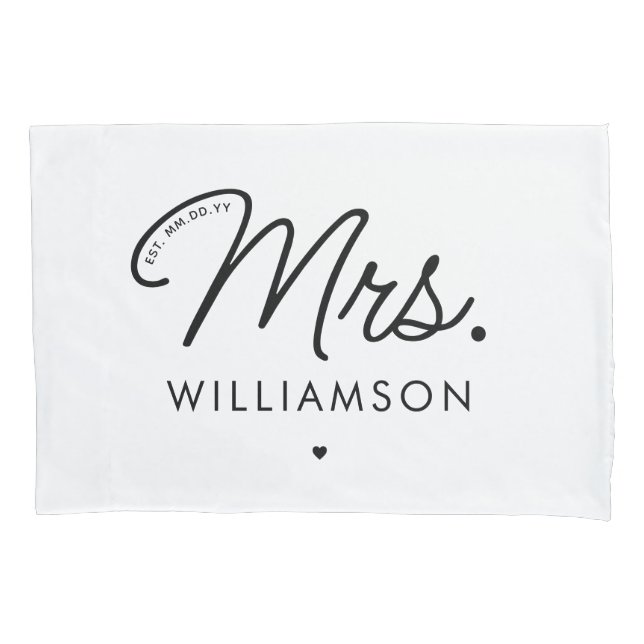 Custom Mrs. Est. Modernes, elegantes Script neu Kissenbezug (Vorderseite)