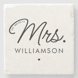 Custom Mrs. Est. Modernes, elegantes Script neu Steinuntersetzer
