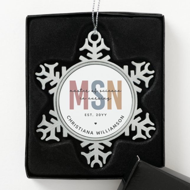 Custom MSN Master of Science in Nursing Abschluss Schneeflocken Zinn-Ornament (Box)