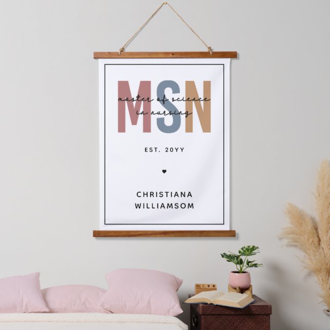 Custom MSN Master of Science in Nursing Abschluss Wandteppich Mit Holzrahmen (Schlafzimmer)
