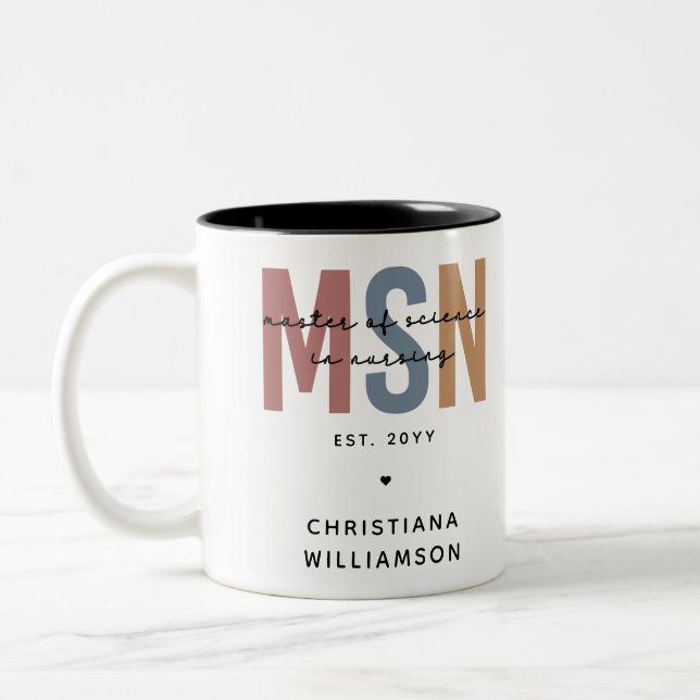 Custom MSN Master of Science in Nursing Abschluss Zweifarbige Tasse (Links)