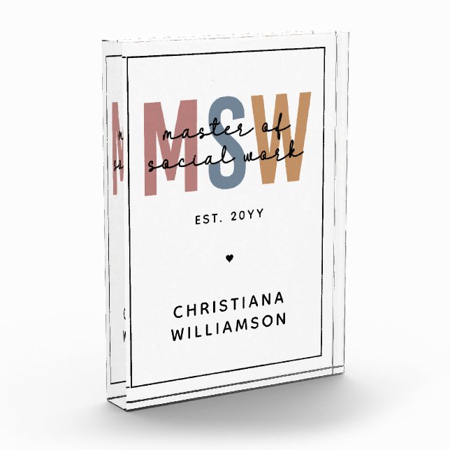Custom MSW Master of Social Work Retro Abschluss Fotoblock (Links)