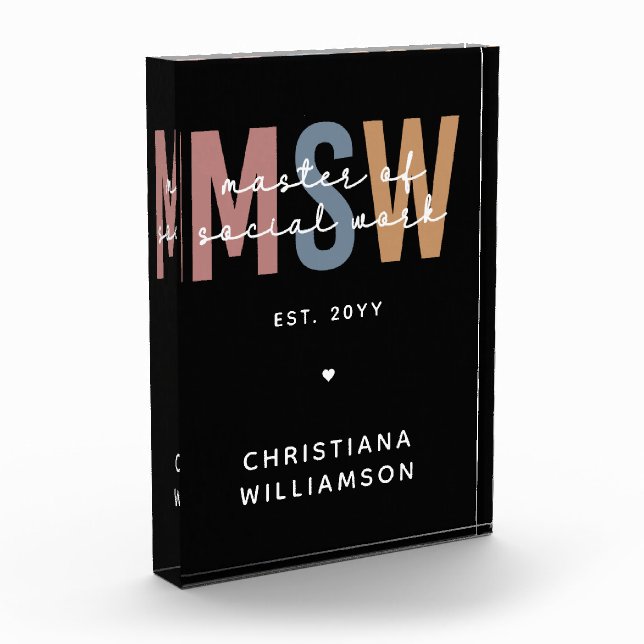 Custom MSW Master of Social Work Retro Abschluss Fotoblock (Links)