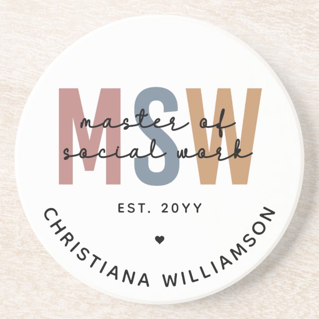 Custom MSW Master of Social Work Retro Abschluss Getränkeuntersetzer (Vorne)