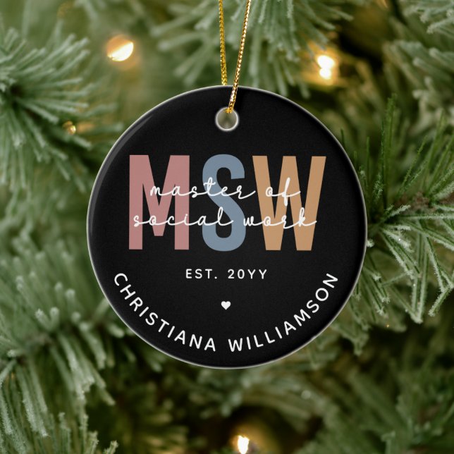 Custom MSW Master of Social Work Retro Abschluss Keramik Ornament (Baum)