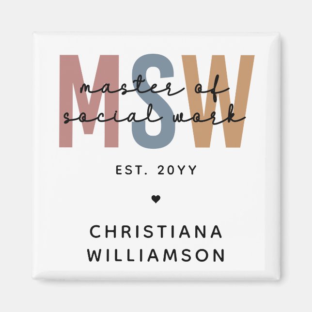 Custom MSW Master of Social Work Retro Abschluss Magnet (Vorne)