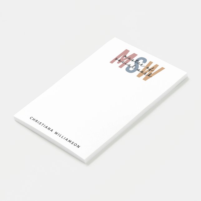 Custom MSW Master of Social Work Retro Abschluss Post-it Klebezettel (angewinkelt)