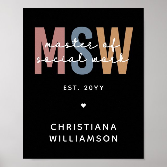 Custom MSW Master of Social Work Retro Abschluss Poster (Vorne)