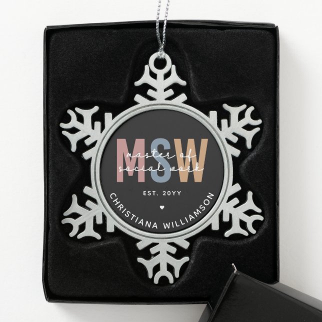 Custom MSW Master of Social Work Retro Abschluss Schneeflocken Zinn-Ornament (Box)