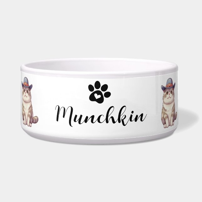 Custom Munchkin Cat Bowl mit Name & Brettdesign Napf (Vorderseite)