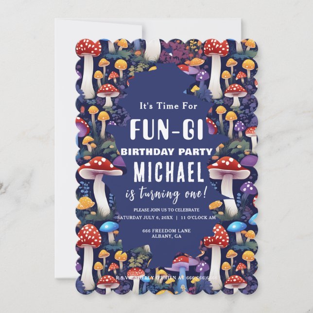 Custom Mushroom Fun-gi Card, Pilz Pun Birthday Einladung (Vorderseite)