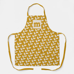 Custom Mustard 70er Retro Leaf Muster Monogram Schürze