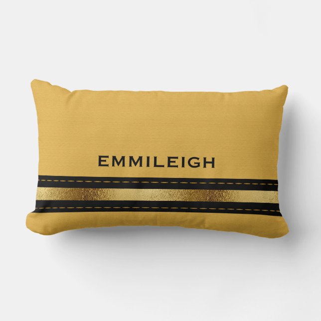 Custom Mustard Yellow Geometric Black Strip Lendenkissen (Vorderseite)