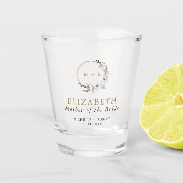 Custom Mutter der Braut Geschenk Boho Hochzeit Schnapsglas (Vorderseite)