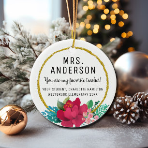 Custom My Favorite Teacher Glitzer Weihnachten Keramik Ornament