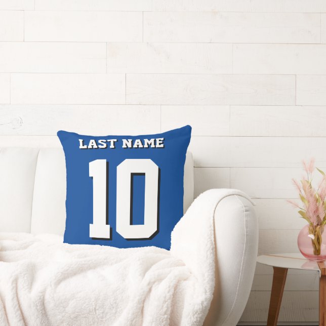 Custom Nachname Number Blue Sports Jersey Kissen (Liege)