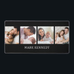 Custom Name 4 Photo Collage Personalized Black Schreibtischunterlage<br><div class="desc">Modern photo collage desk mat personalized with name and 4 favorite pictures. Makes a unique personalized office gift.</div>