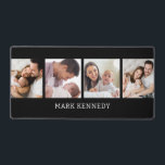 Custom Name 4 Photo Collage Personalized Black Schreibtischunterlage<br><div class="desc">Modern photo collage desk mat personalized with name and 4 favorite pictures. Makes a unique personalized office gift.</div>