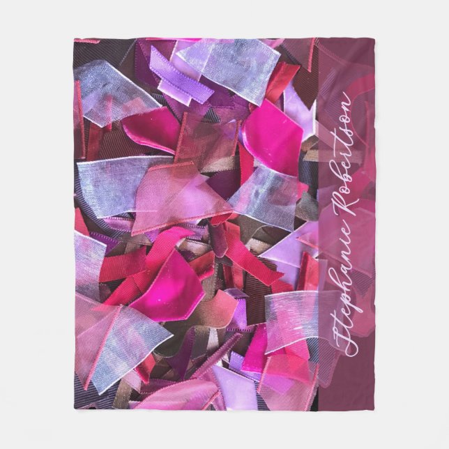 Custom Name Abstract Pink Purple Stripe Maximalist Fleecedecke (Vorderseite)