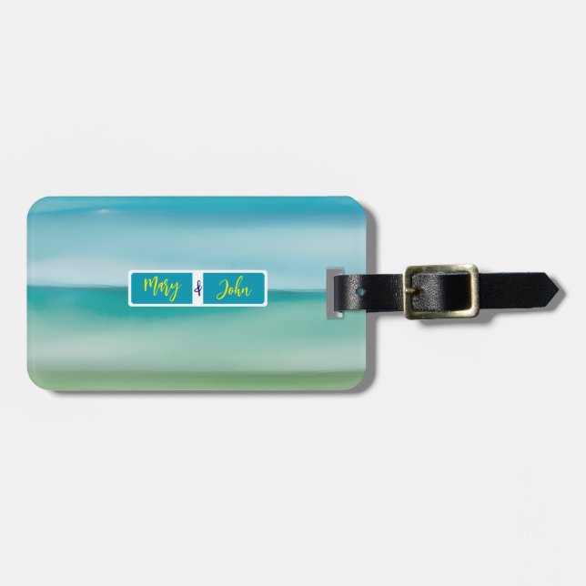 Custom Name Abstract Watercolor Ocean Horizon Art  Gepäckanhänger (Vorderseite horizontal)