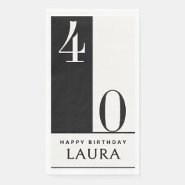 Custom Name & Age Black and White Birthday Serviette