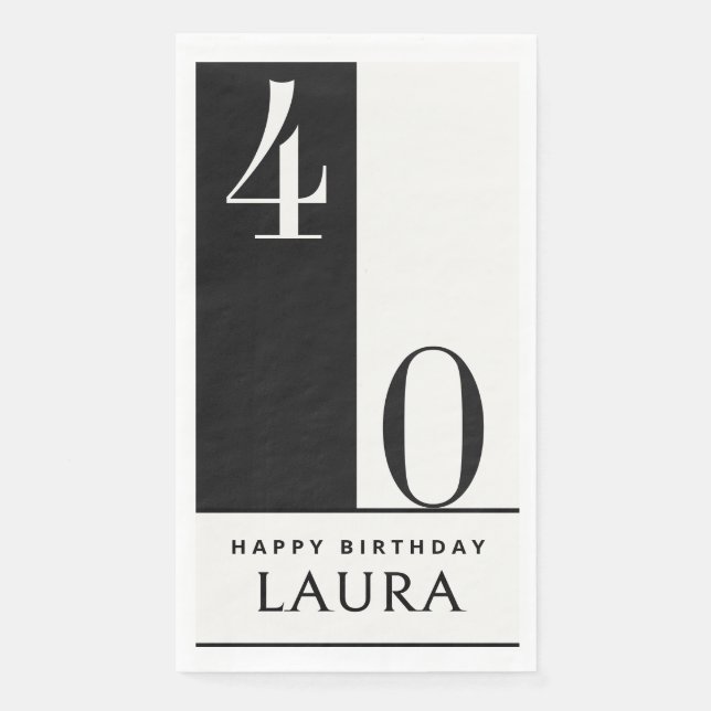 Custom Name & Age Black and White Birthday Serviette (Vorderseite)
