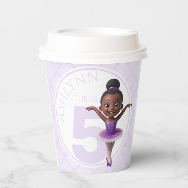 Custom Name & Age Sustainable Purple Ballerina Pappbecher (Vorderseite)