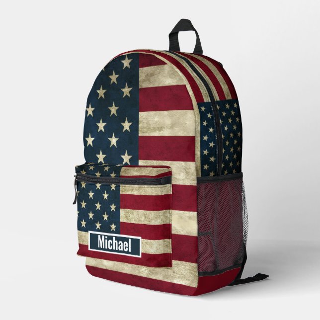Custom Name American Flag Boys Backpack Bedruckter Rucksack (Rückseitige Ecke Rechts)