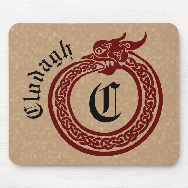 Custom Name and Monogram Celtic Style Ouroboros Mousepad (Vorne)
