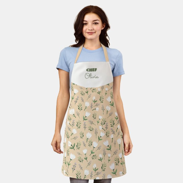 Custom Name Apron – Vanilla Floral Print Schürze (Getragen)