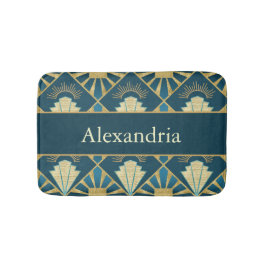 Custom Name Art Deco Teal & Gold Luxe Badematte