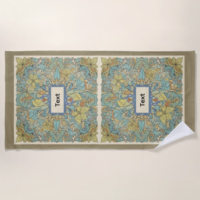 Custom Name Artistic Zentangle Beach Towel Strandtuch (Vorderseite)