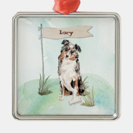 Custom Name Australian Shepherd Pet Dog Ornament Aus Metall