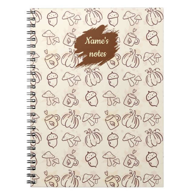 Custom Name Autumn Pattern Spiral Notebook Notizblock (Vorderseite)