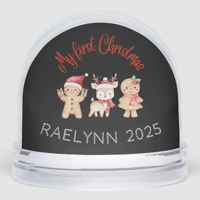 Custom Name Baby’s First Christmas Snow Globe  Schneekugeln (Vorderseite)